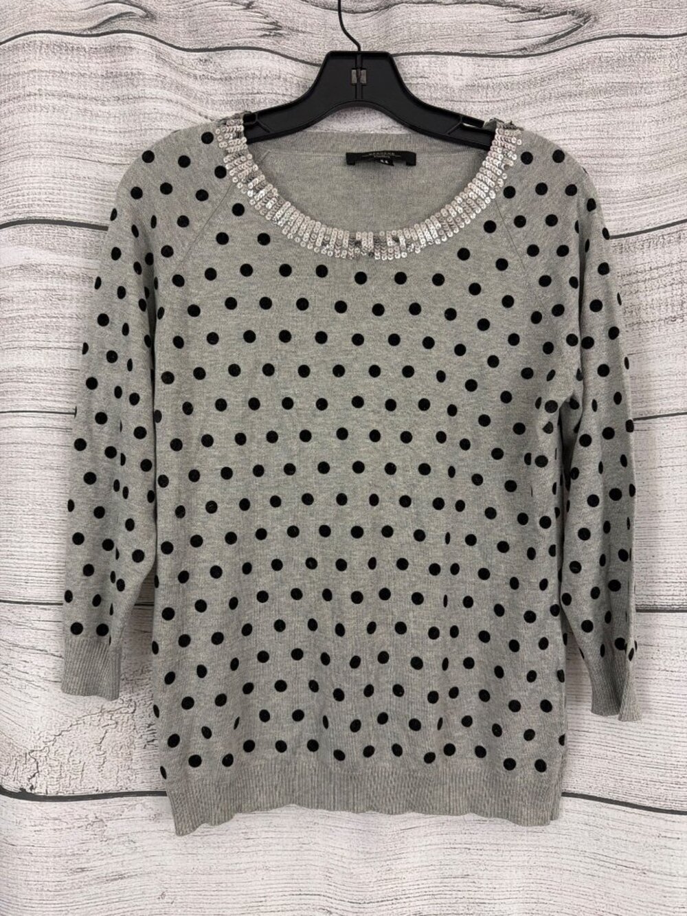 Weekend MaxMara Gray Black Polka Dot Sequin Neck Knit Sweater Size M